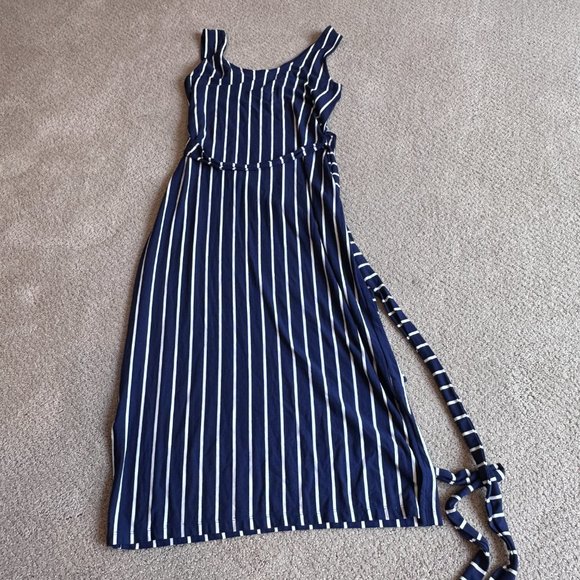 C&C California Dress Midi Tank Jersey Knit Navy White Stripe Coastal Boho SMALL - Picture 7 of 8